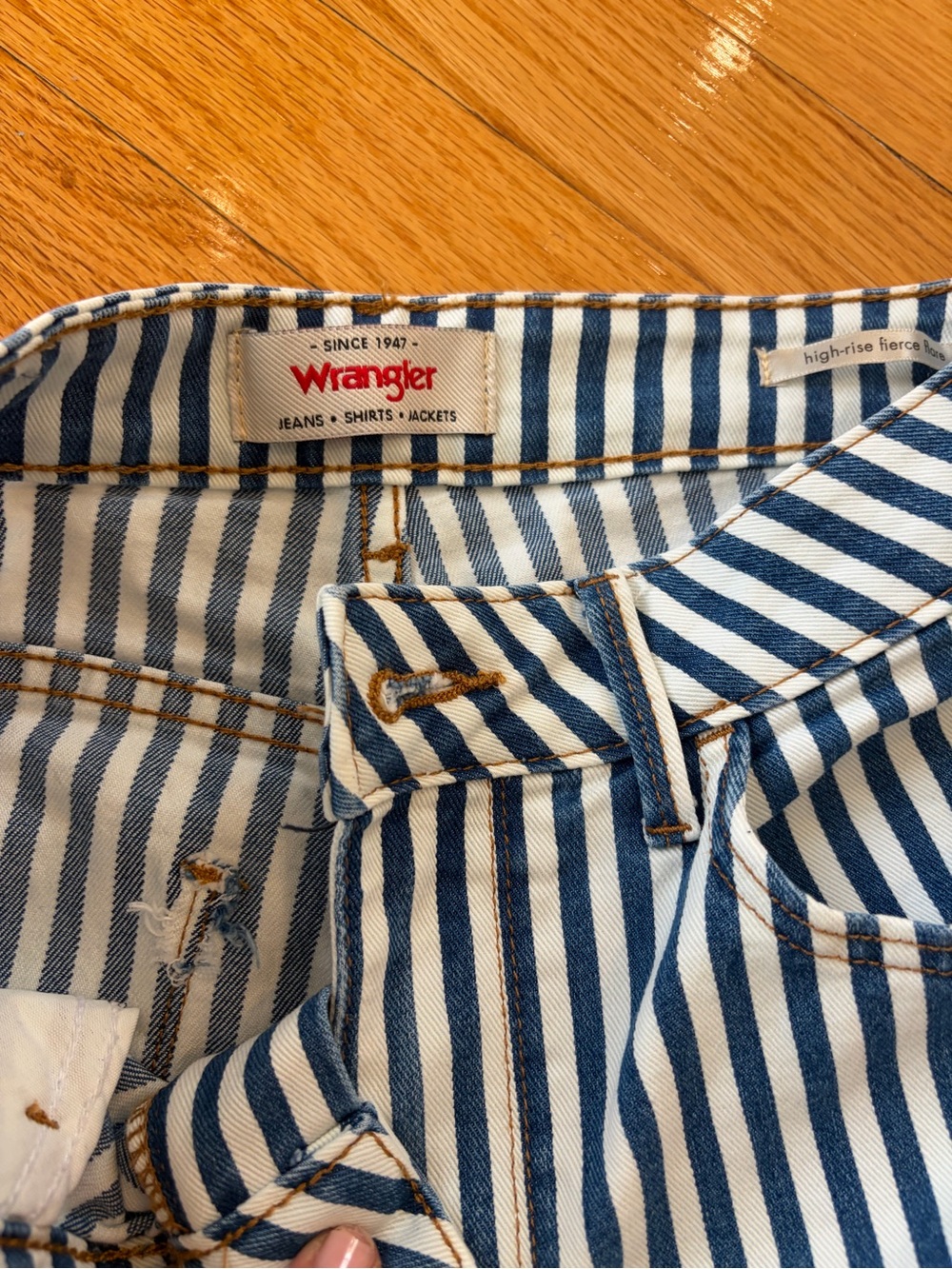 Wrangler High-Rise Navy and White Vertical Stripe Jeans